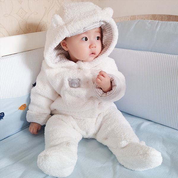 2018 нежные младенцы новорожденные детские одежда медведь девочка мальчик комбинезон с капюшоном плюшевый комбинезон зимний комбинезон для детей Roupa Menina