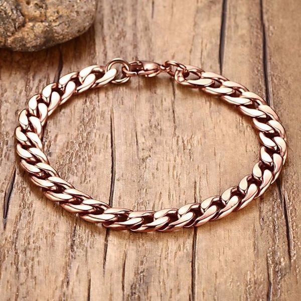 

8mm mens rose gold tone stainless steel miami curb link chain bracelet for men hip hop jewelry, Black