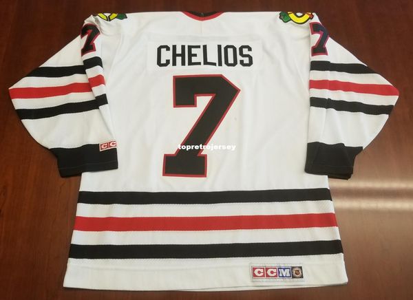 

wholesale custom chris chelios vintage chicago blackhawks ccm hockey jersey white mens retro jerseys, Black;red