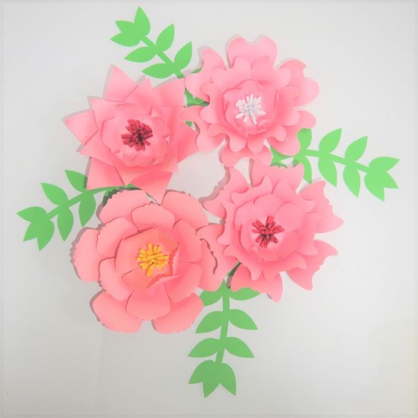 

pink giant paper flowers backdrop 4pcs + leaves 4pcs for wedding & event baby nursery windows display decorative flower