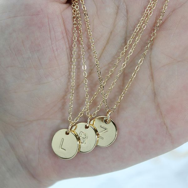 

fashion 26 letter circle pendant necklaces women alphabet charm link chain for ladies luxury jewelry gift, Silver