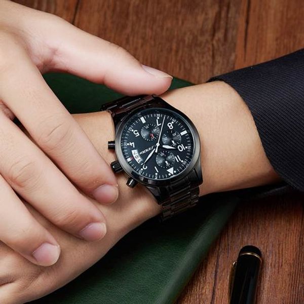

2018 fashion watches men gold golden watches men sports quartz-watch dual time relogio masculino esportivo sell, Slivery;brown