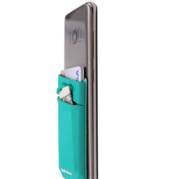 

wholesale double pocket lycra card holder fabric mobile phone card holder 3m adhesive cell phone lycra sticker credit card holder
