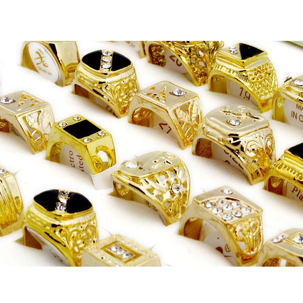 

5pcs fashion jewelry men's gold color rhinestone rings wholesale mixed lots party big size 22mm drop ship free, Golden;silver