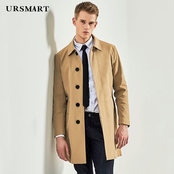 

ursmart young single-breasted men's windbreaker in the long khaki men's windbreaker fashionable slim, Tan;black