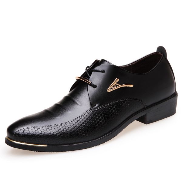 

men dress leather shoes slip on fashion male formal oxford shoes flats pointed toe casual shoes for men, Black