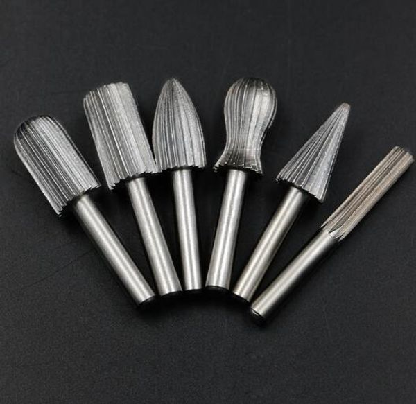 Alta Velocidade 6 pçs / set Cortador de Metal Duro Burr Rotary Burr Set Gravação Do CNC Arquivo Broca Burr Haste De Moagem 6mm 1/4 