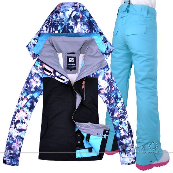

gsou snow women ski suit snowboard jacket pant windproof waterproof outdoor sport wear super warm winter clothing trouser suit