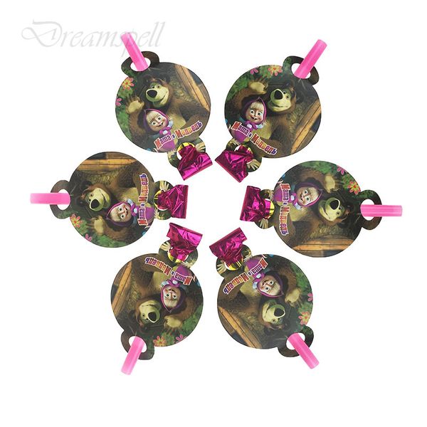 

6pcs/lot cartoon masha bear theme whistles children party funny blowing dragon blowout baby kids birthday party decor supplies