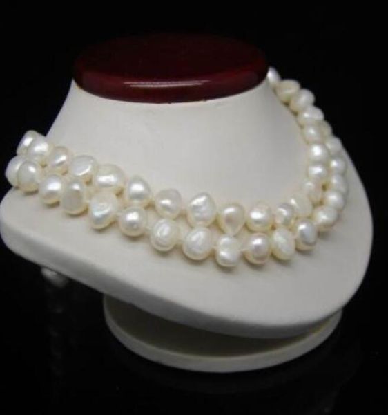 

new 1029+++32" long 9-10mm white color irregular pearl necklace, Silver