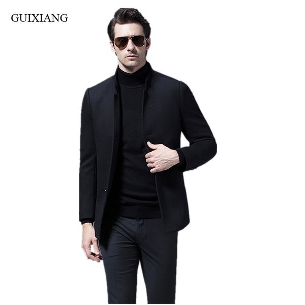 

2018 new arrival winter style men boutique woolen overcoat business casual single breasted solid slim wool jacket dress m-3xl, Black