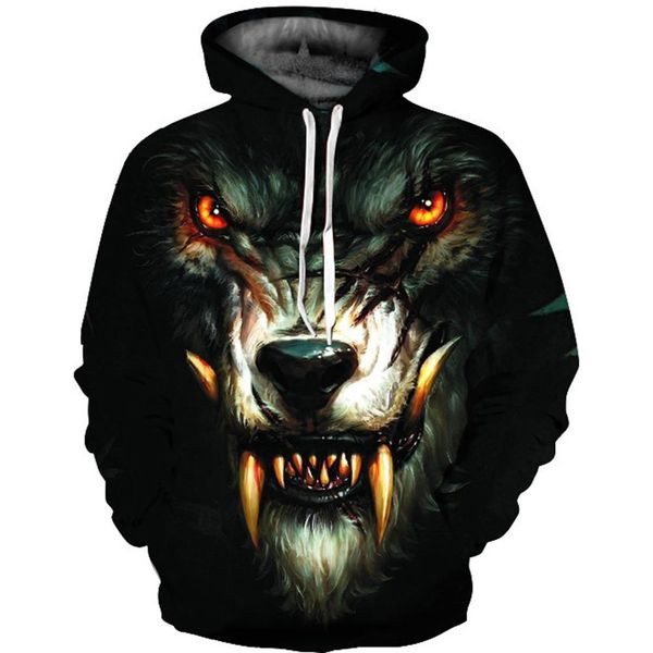 

2018 new fashion men/women halloween 3d werewolf printed hoodie fashionable hooded pullover loose sweatershirt, Black