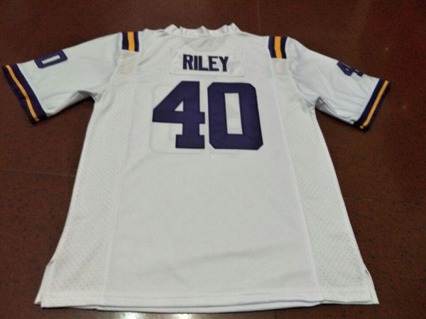 

men #40 riley white purple lsu tigers size s-4xl or custom any name or number alumni college jersey, Black;red