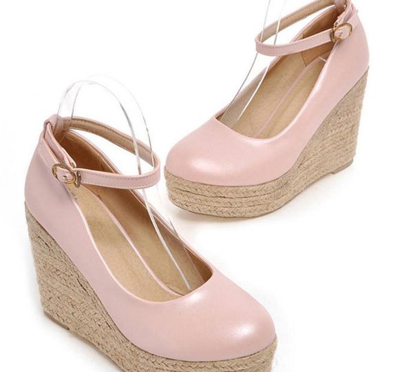 

send 2018 spring round head shallow mouth waterproof table high heel slope heel women's shoes, Black