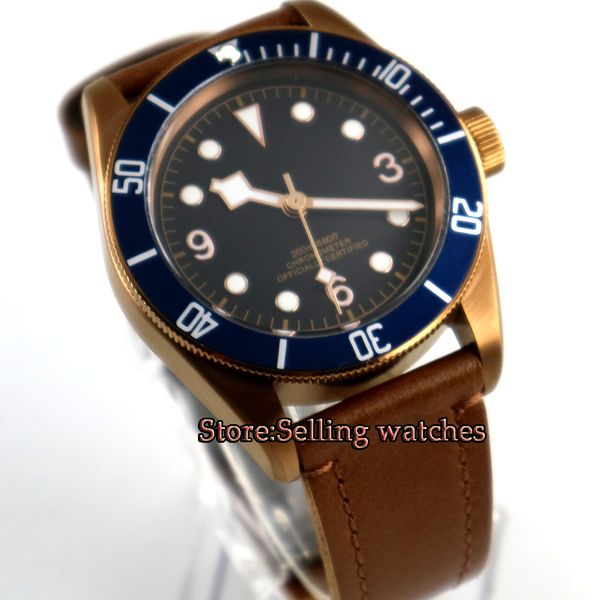 

41mm corguet black sterile dial coffee case sapphire glass miyota automatic mens watch, Slivery;brown