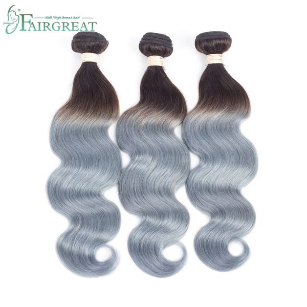 Gray Brazilian Body Wave Ombre Silver Grey Hair Weave Bundles 1b