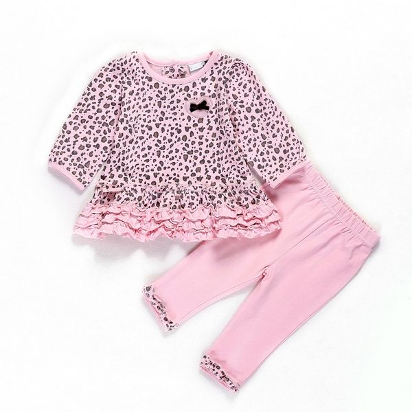 2 pcs infantil baby girl roupas conjunto crianças t-shirt top + calças rosa leopard roupas infantis