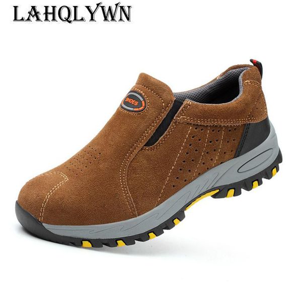 

work shoes men 2018 steel toe safety fashion breathable slip on casual boots mens labor insurance puncture proof shoe h26, Black