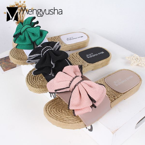 

candy color bow sandals women famous designer slippers double layer bowtie terlik platform sandalias flat heel flip flops c685, Black