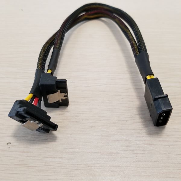 

psu 4pin ide molex to dual 90 degree down angle 15pin sata power cable cord 18awg wire for hdd ssd pc diy