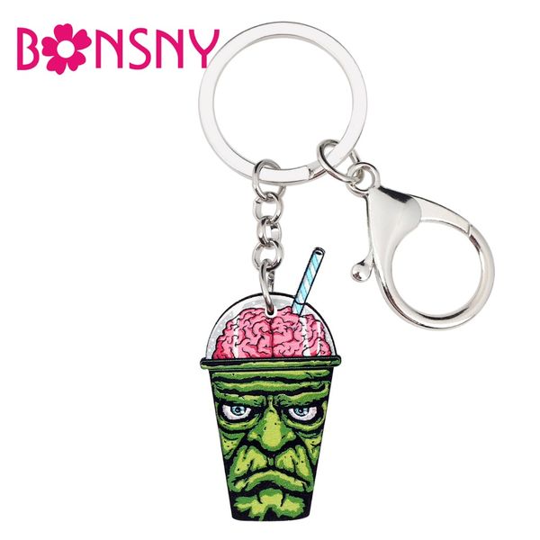 

acrylic halloween green zombie brain drink key chains keychains rings novelty jewelry for women girls teens car charms, Silver
