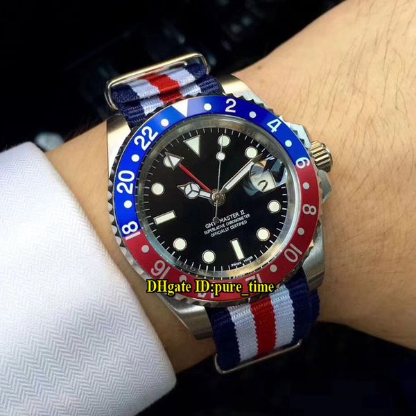 

3 color new gmt ii date 126710blro 126710 automatic black dial mens watch red/blue ceramic bezel sapphire glass nylon strap watches, Slivery;brown