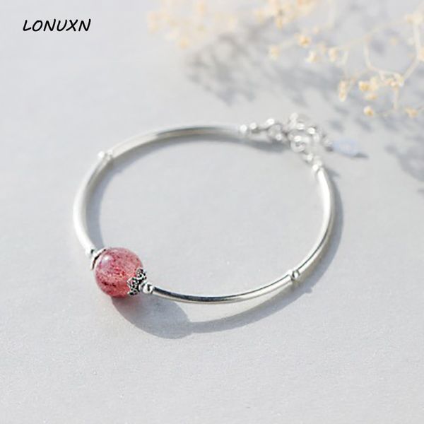 

925 silver bracelet fashion girl sweet fresh natural semi precious stones strawberry crystal bracelet women jewelry, Golden;silver