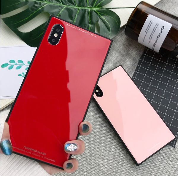 

2018 new arrival for iphone briefcase square pure color tempered glass case for goophone x desinger phone case