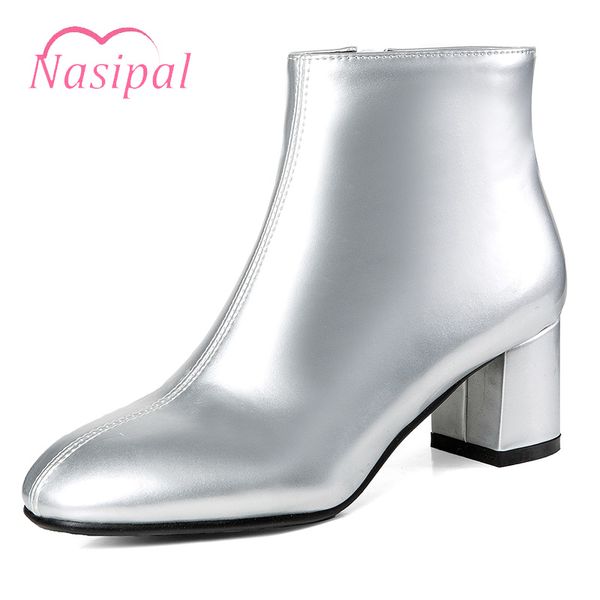 

nasipal autumn winter women's shoes gold silver patent leather ladies shoes women short boots fashion zipper bota mujer feminina, Black