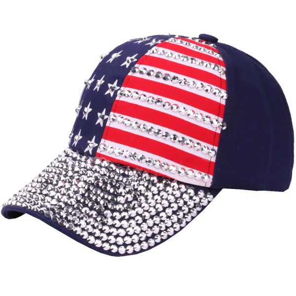 USA BLING BASBALL CAPS SPARCHLE Rhinestone American Flag Hat Women Men New Fashion Baseball Cap Cappelli Snapback