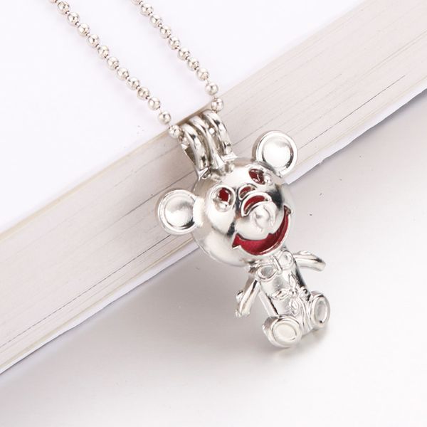 

new mouse harmpearl cage pendant essential aroma perfume locket for necklace jewelry open lock love wish jewelry, Silver