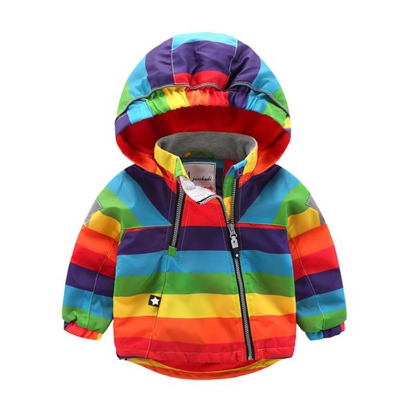 

children's garment rainbow cotton loose coat tide striped floral colorful girls boys casual jackets overcoat open, Blue;gray