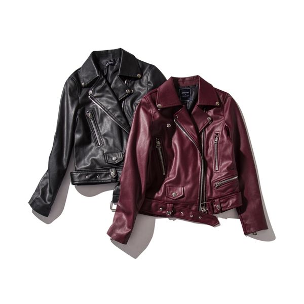 

spring and autumn women small fashion leather coat short classic style pu leather jacket ktr-042, Black