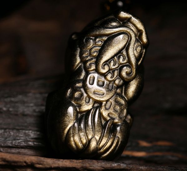 

natural gold shining obsidian stone brave pendant with rope ,fine gemstone pendant jewelry for man&woman gifts drop shipping, Silver