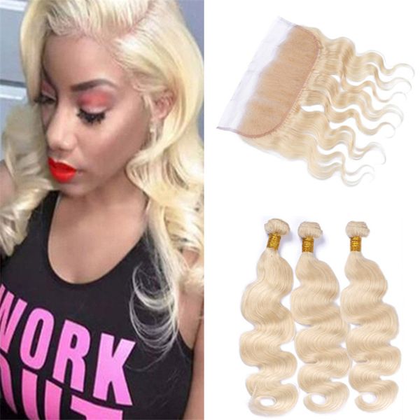 2019 Virgin Indian Blonde Human Hair 3 Bundles With Frontal Lace