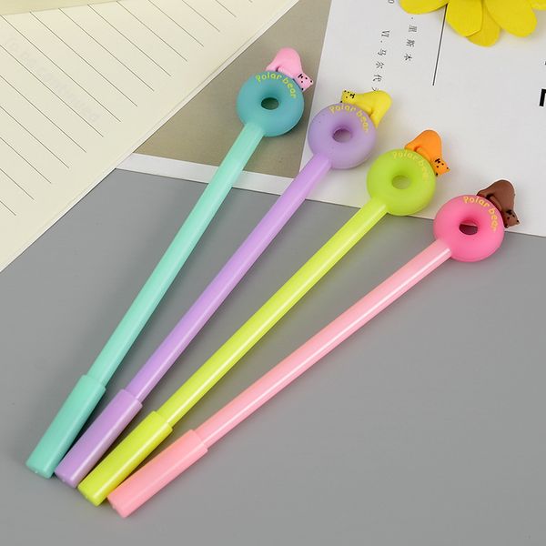 

50pcs/lot jelly color prone to bear doughnut gel pen cute cartoon water fountain pen student office stationery