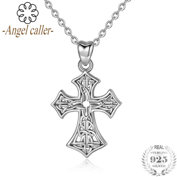 

angel caller real 925 sterling silver celtics cross pendant necklaces for women girls luxury sterling silver jewelry gift cyd281