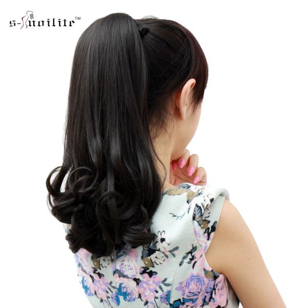 

snoilite synthetic women claw on ponytail clip in hair extensions curly style pony tail hairpiece black brown blonde red