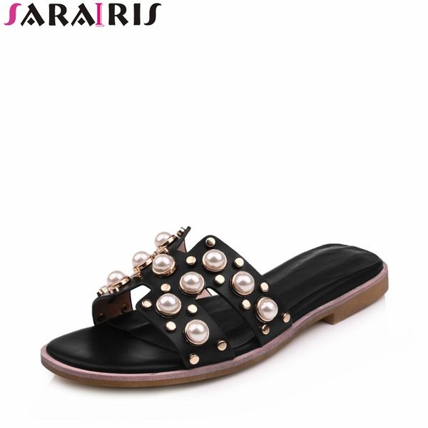 

SARAIRIS Summer Sweet Concise Slippers Low Wedges Slides Comfortable Casual Beading Women Shoes Plus Size 32-48