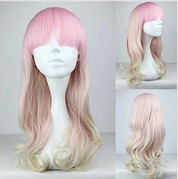 

cosplay wig blonde pink curly womens hair wigs 55cm, Black;brown