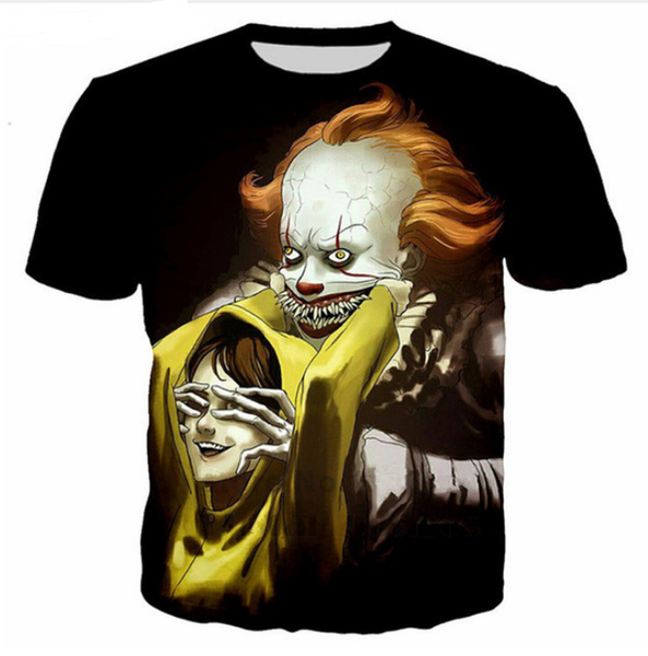 

wholesale-fashion mens/womens summer style terror clown funny 3d print casual t-shirt dxr00169, White;black