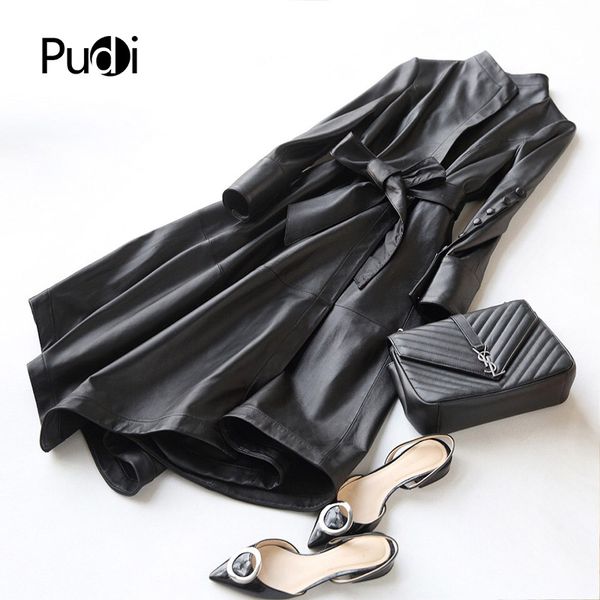 

pudi a22291 2018 new fashion women real sheep leather lon coat lady genuine leather leisure jacket lady fall/winter coat, Black;brown