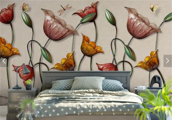 3d Wall Paper Water Lily Butterfly Flower Wallpaper Mural For Bedroom Wall Art Decor Murales De Pared 3d Wall Mural Papier Peint Free Hd Images