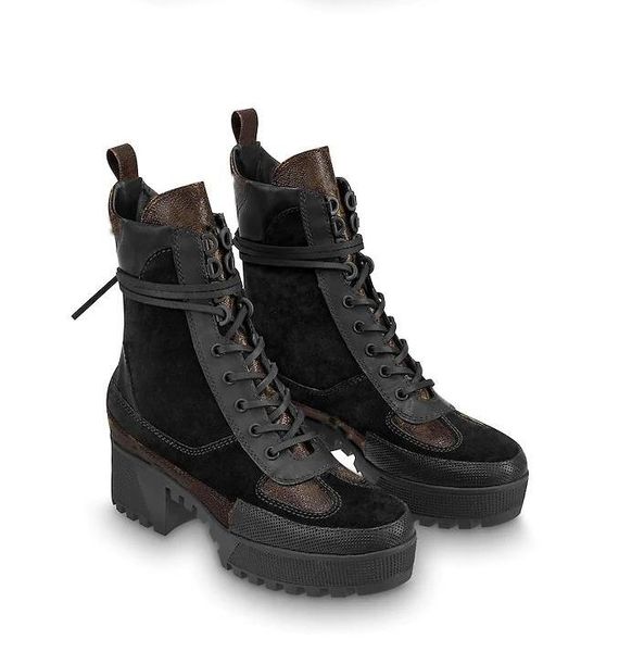 

winter new short boots with high-heeled martin boots leather platform thick-soled locomotive boots women's combat +box, Black