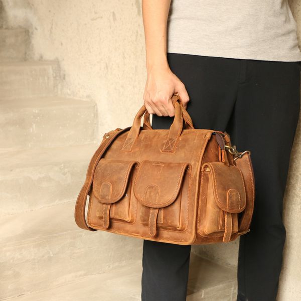 

men's retro leather handbag multifunctional briefcase shoulder slung men's bag