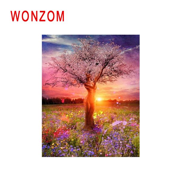 

wonzom sunset grassland diy painting by number girl tree oil painting cuadros decoracion acrylic paint on canvas modern wall art