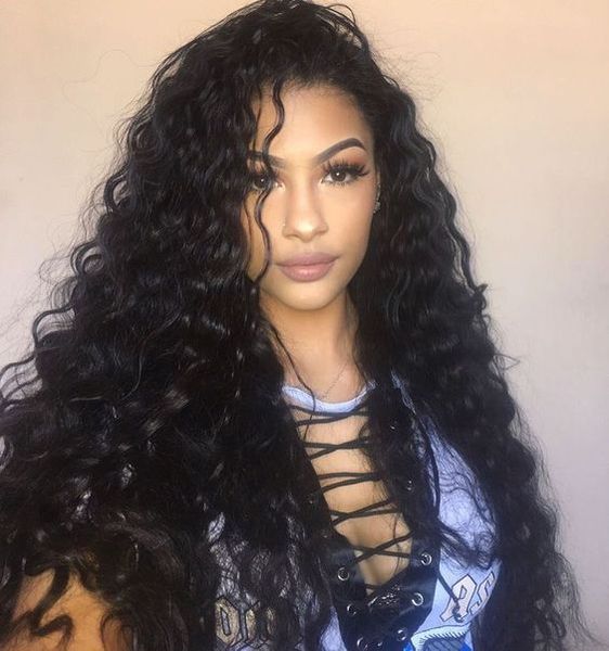 

premier 360 lace wigs brazilian remy hair wigs full curly pre-plucked bleach knots 150% density deep lace part human lace wigs, Black;brown