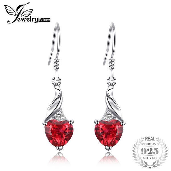 

jewelrypalace love 3.7ct heart created red ruby dangle earring for women 925 sterling silver fine jewelry wedding creative gifts, Golden;silver