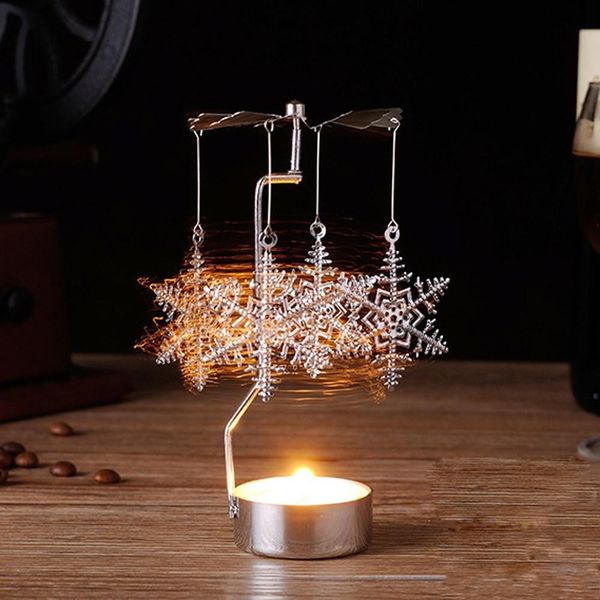 Christmas Magnetic Metal Rotary Spinning Carousel Tealight Candle Holder Stand