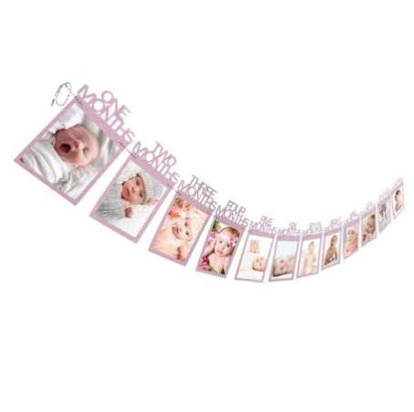 Portafoto per bambini da 1 a 12 mesi Regalo di compleanno per bambini Decorazioni per la stanza Striscione fotografico Cornice per foto mensile Cartella da parete Decorazioni per la casa